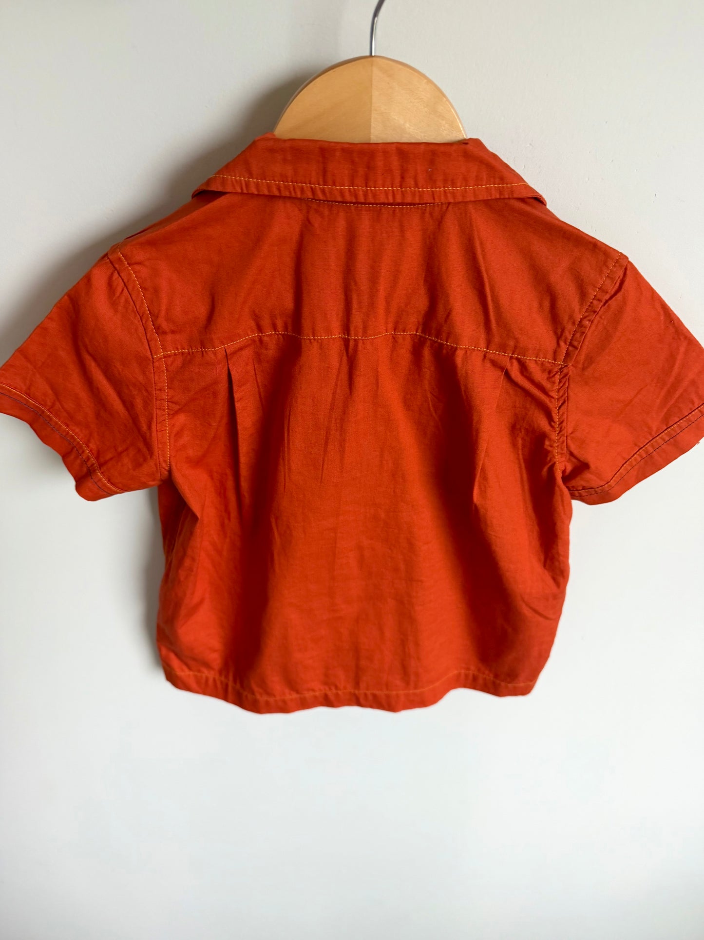 Orange Button Up Palm Tree Top / 3T