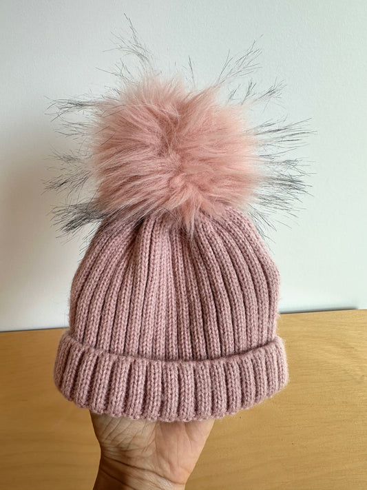 Pink Knit Toque with Pom Pom / 0-6m