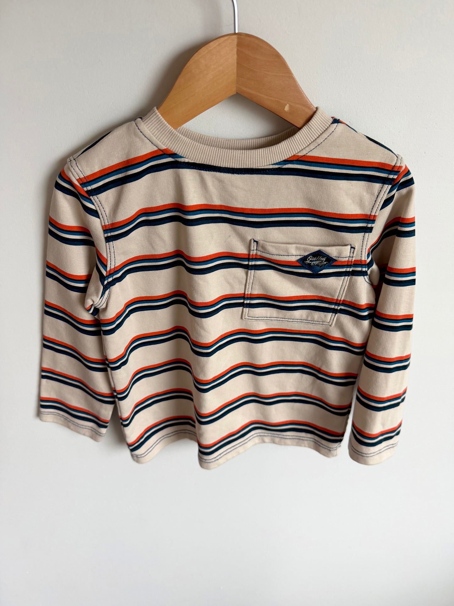 Retro Striped Long Sleeve Pocket Top / 4T