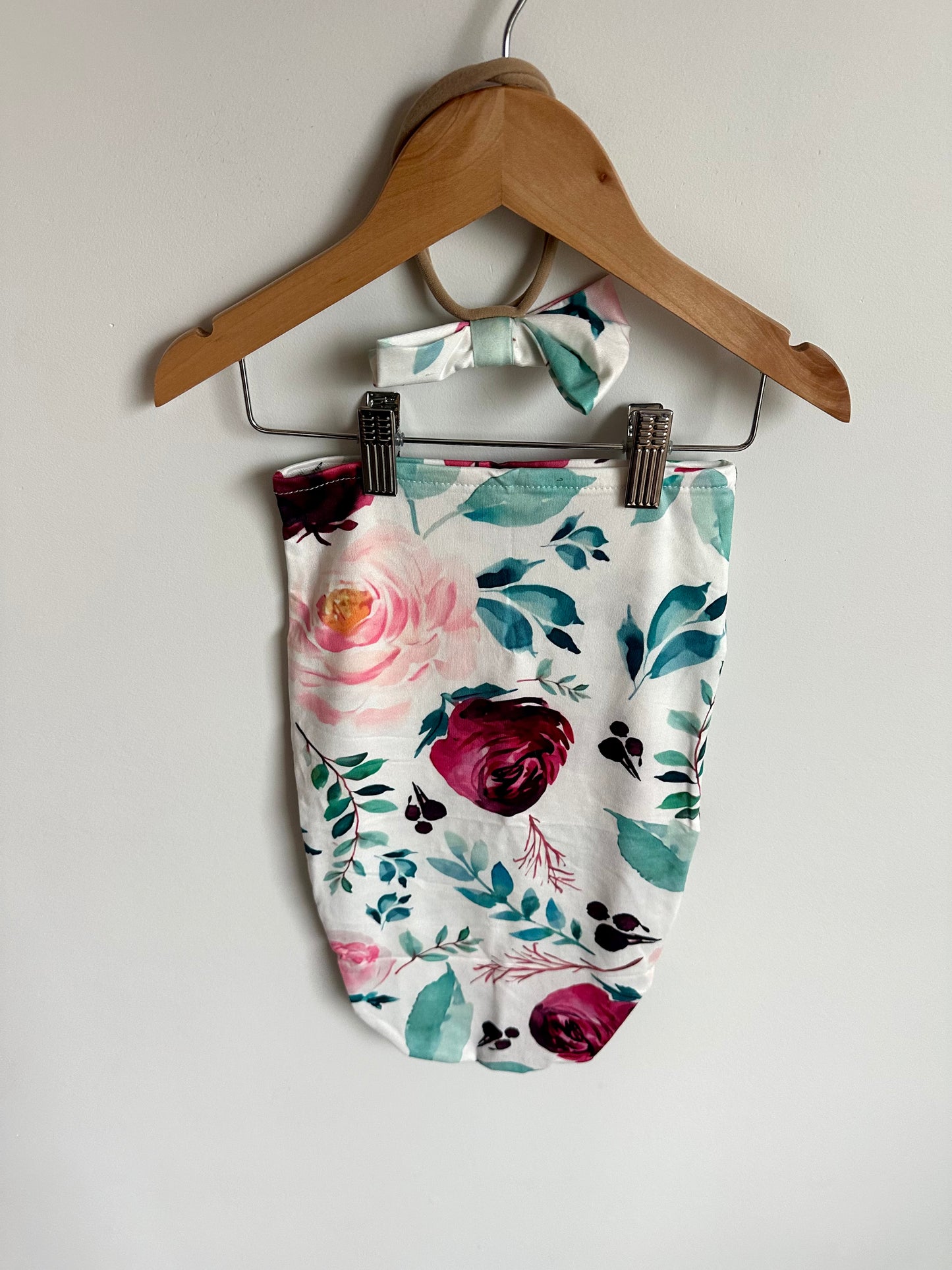 Flowers with Leaves Swaddle Cocoon + Headband / 0-1m