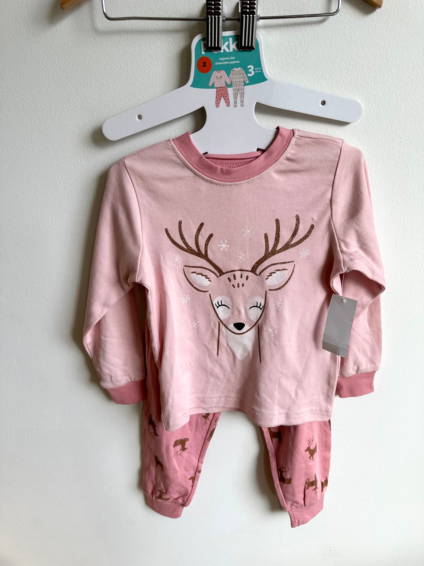 Pink Reindeer PJ Top + Bottoms (With Tags) / 2T