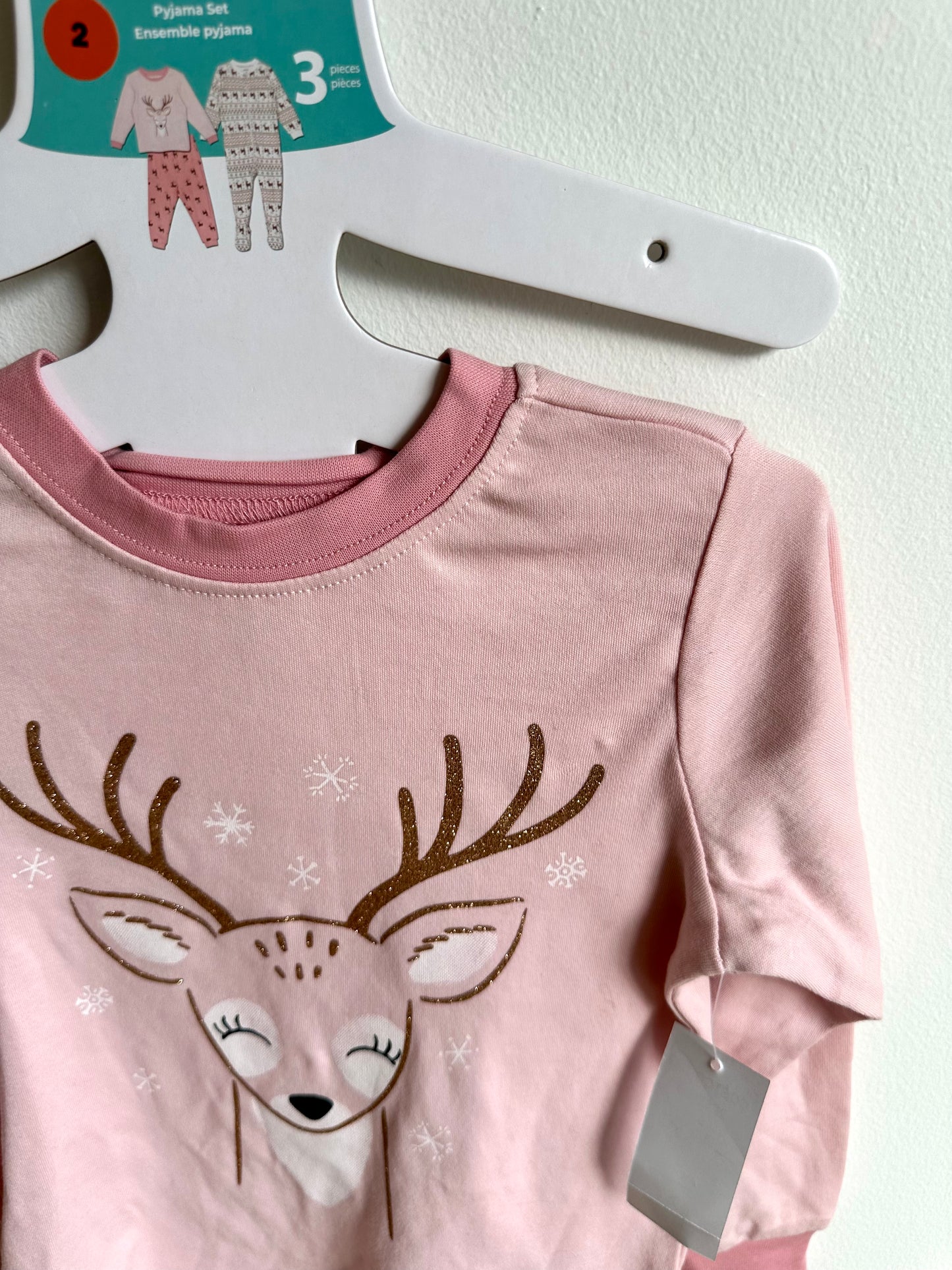 Pink Reindeer PJ Top + Bottoms (With Tags) / 2T