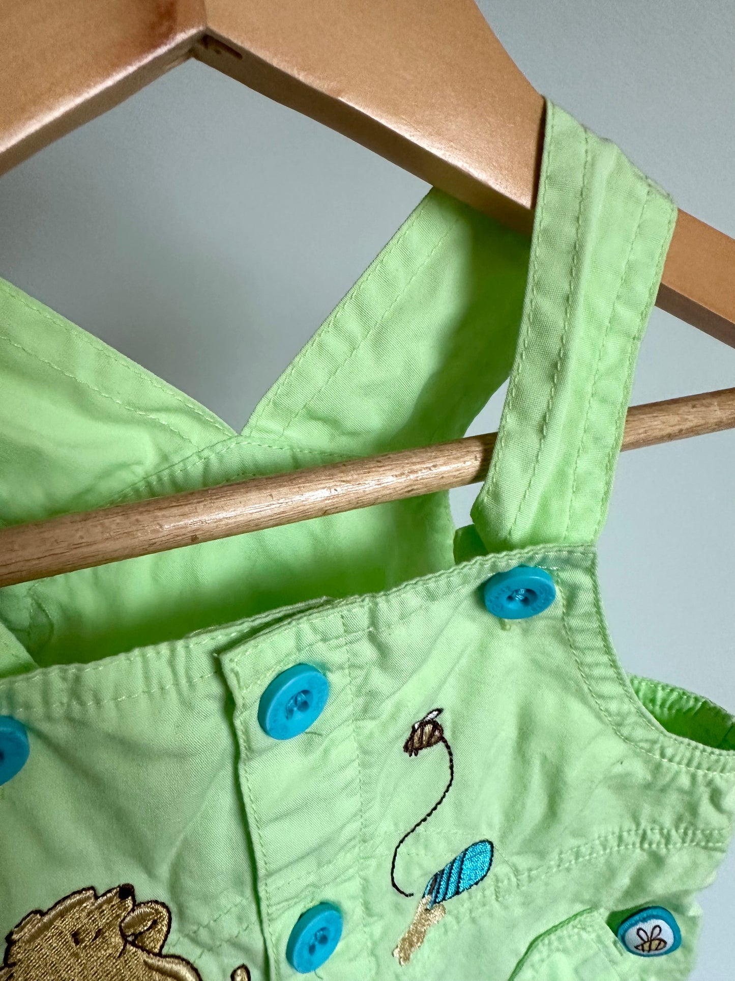 Pooh Green Short Overalls / 9m