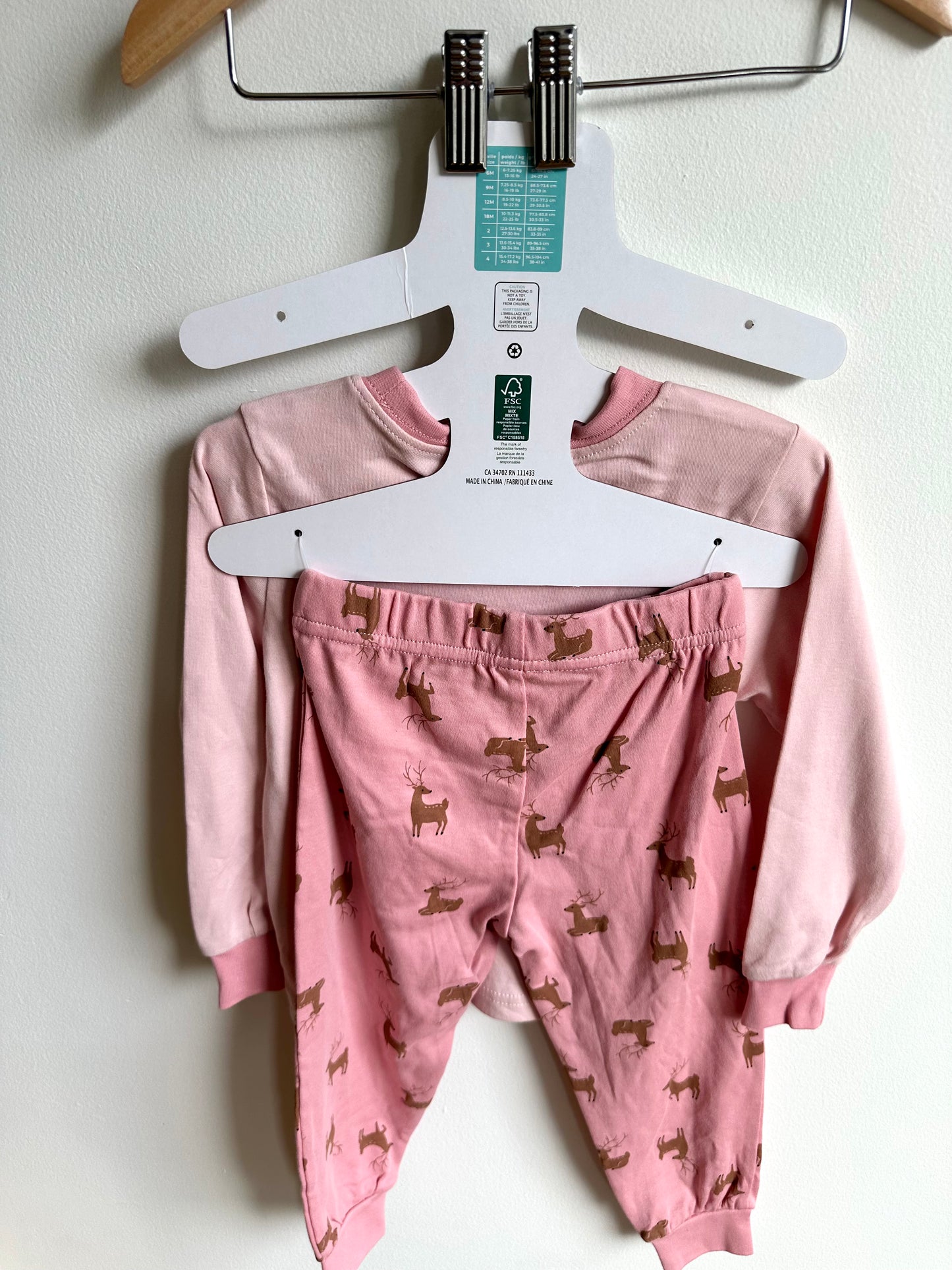 Pink Reindeer PJ Top + Bottoms (With Tags) / 2T