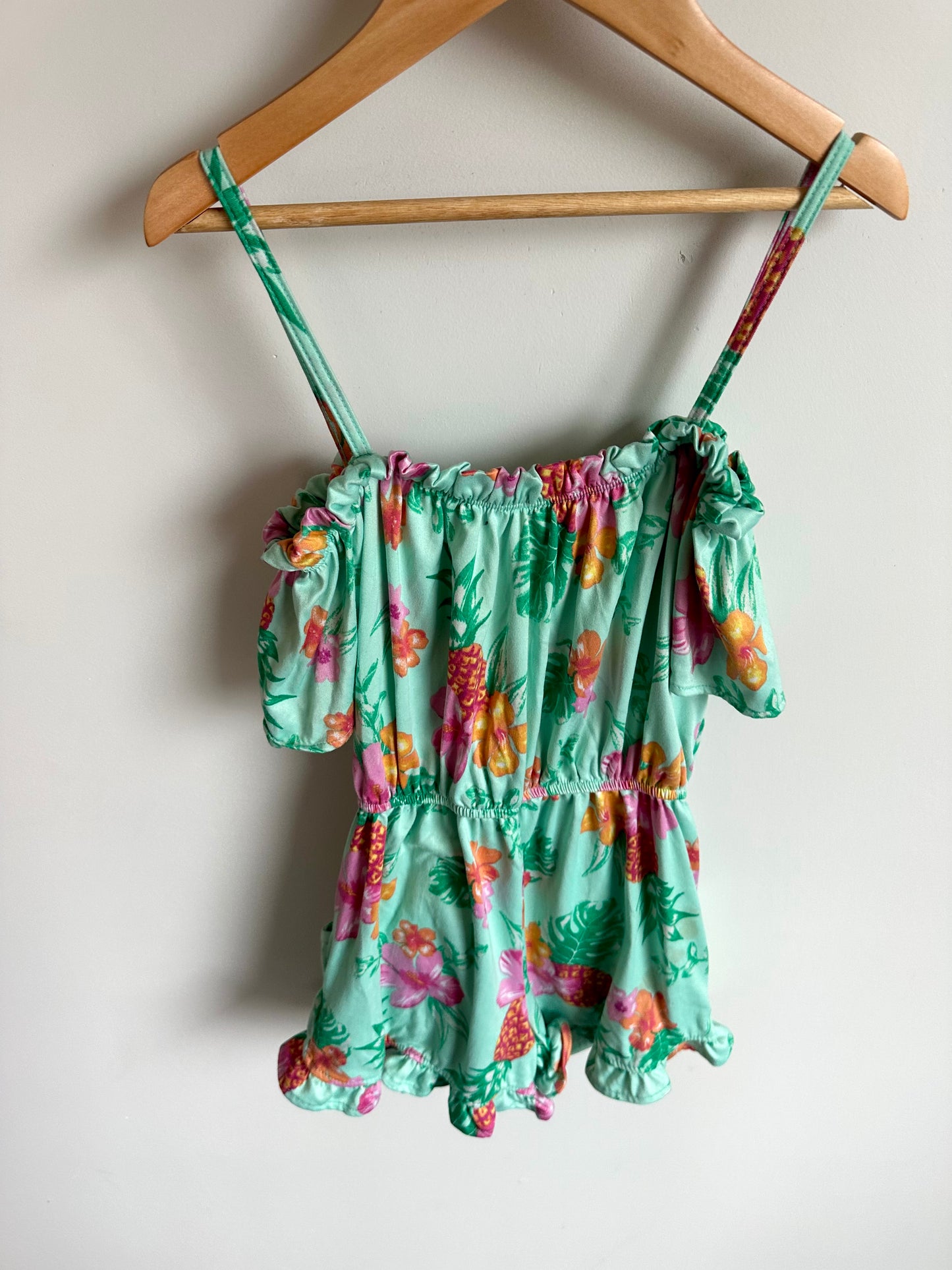 Turquoise Floral Romper / 10 years