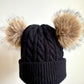 Black Knit Beanie with Removable Pom Poms / 2-3T