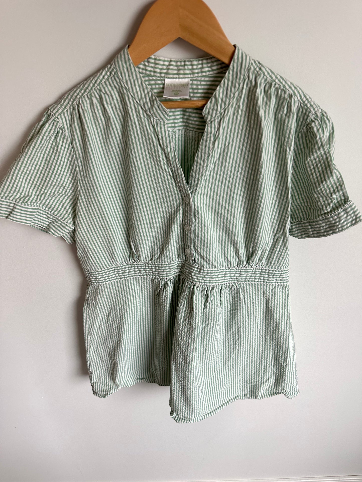 Green Striped Maternity Top / Medium