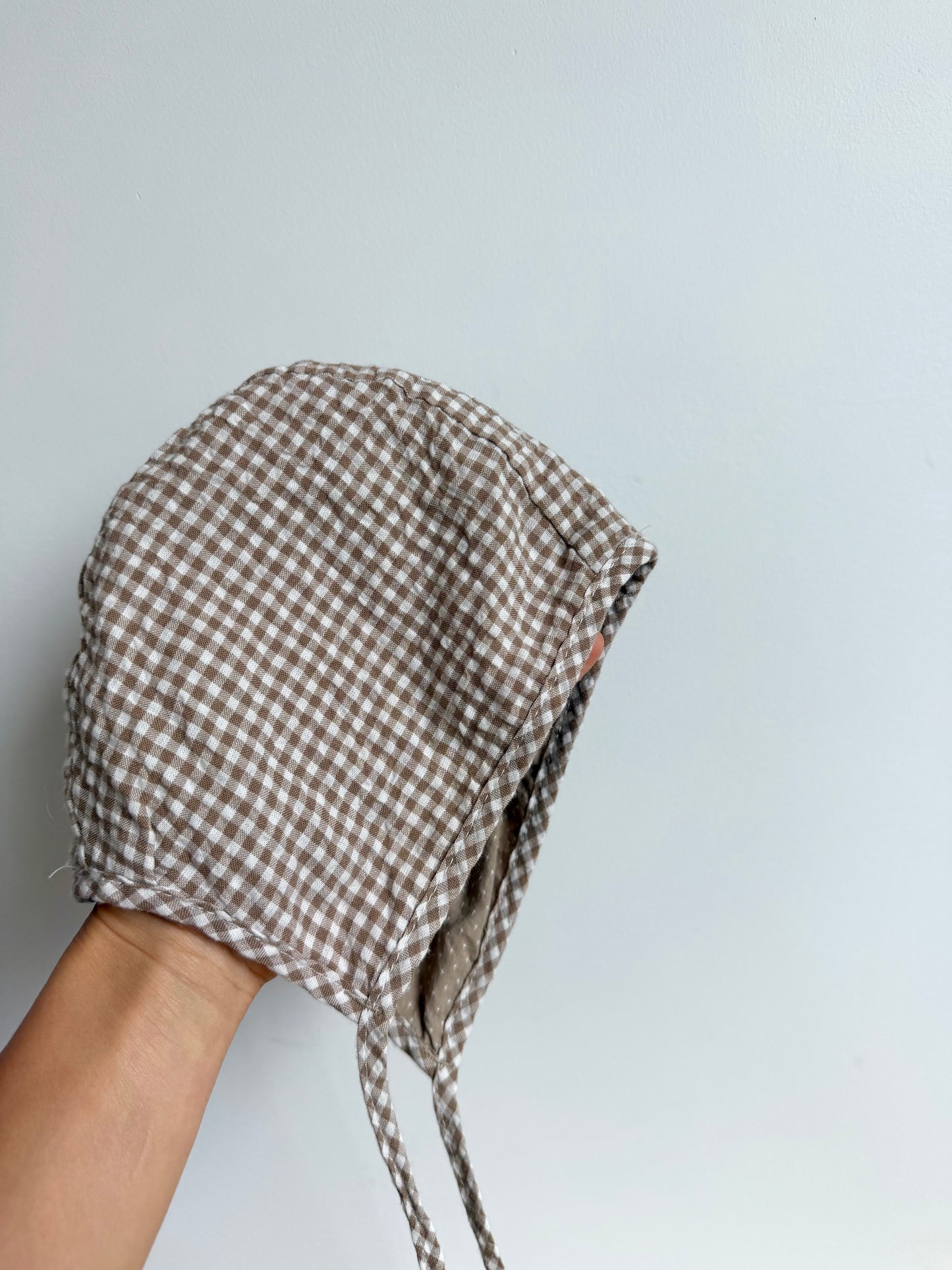 Tan Gingham Bonnet / 6-12m