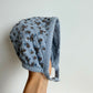 Blue Quilted Brown Flower Bonnet / 3-6m