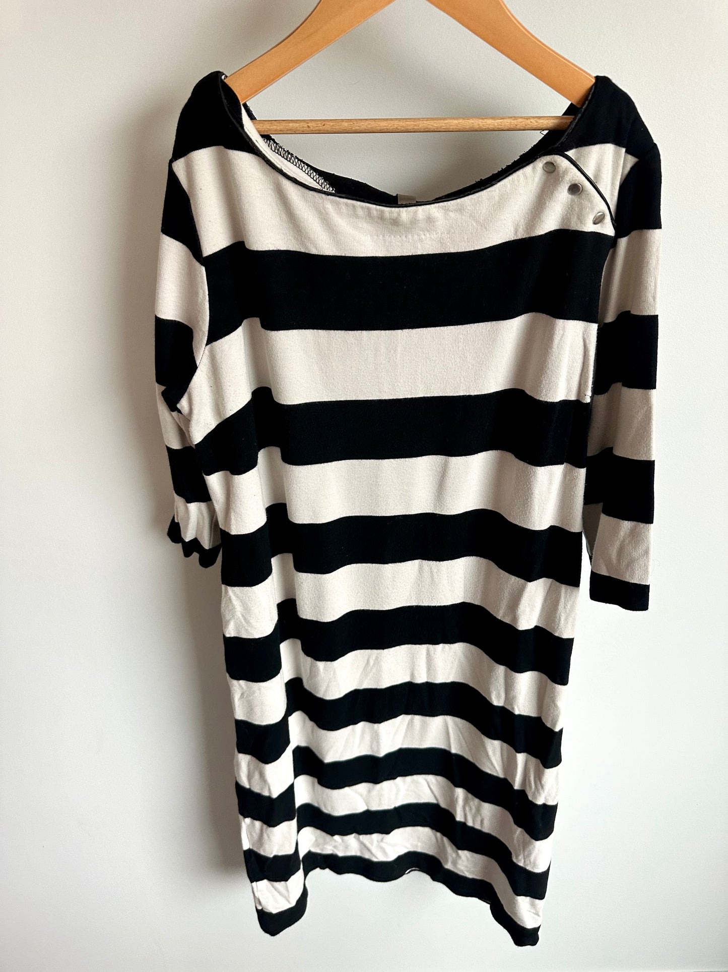 Black + White Striped Maternity Dress / Large