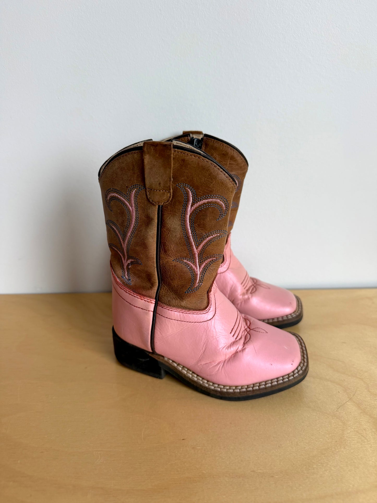 Pink Cowboy Leather Boots / Size 8 Toddler