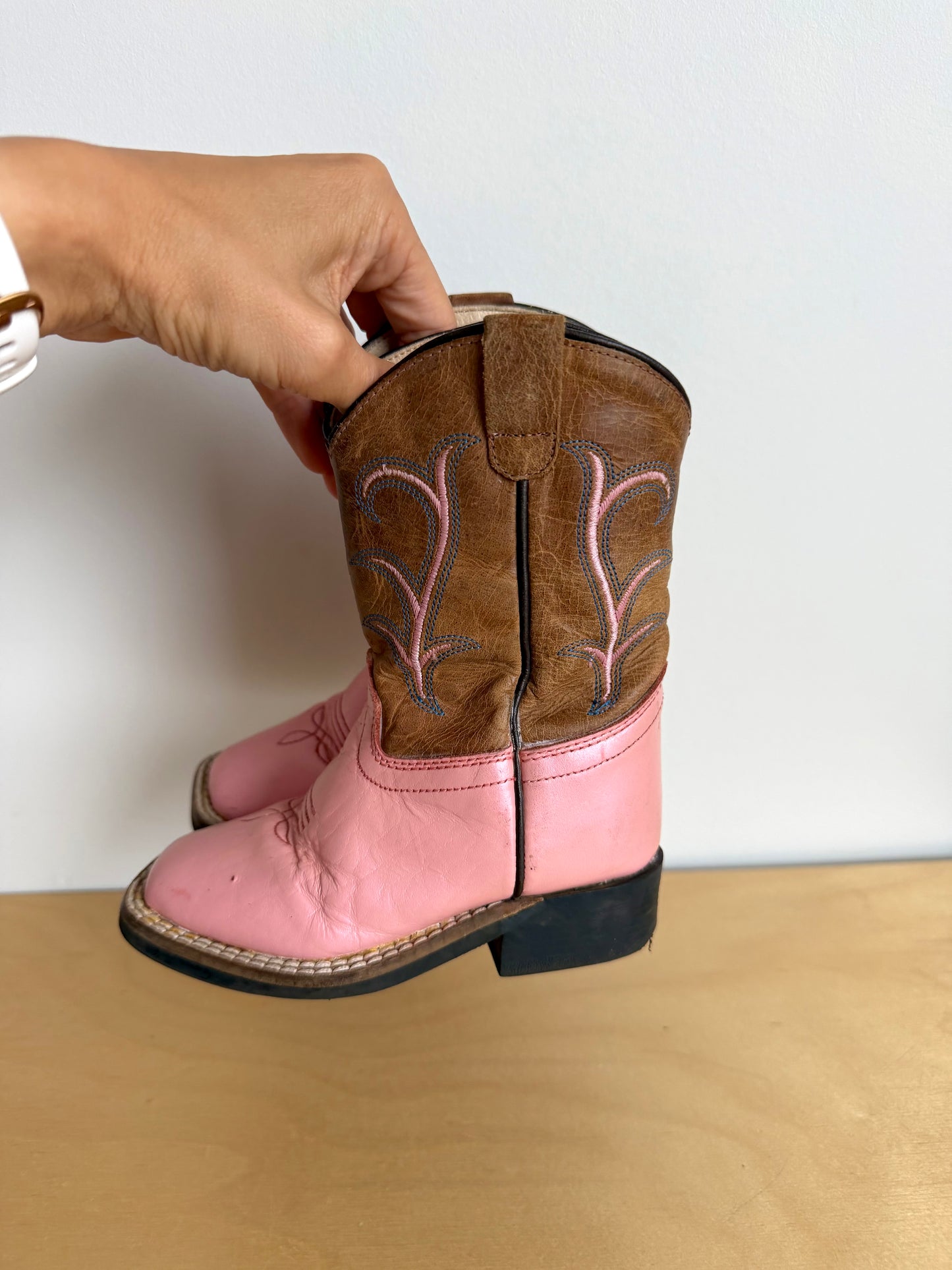 Pink Cowboy Leather Boots / Size 8 Toddler