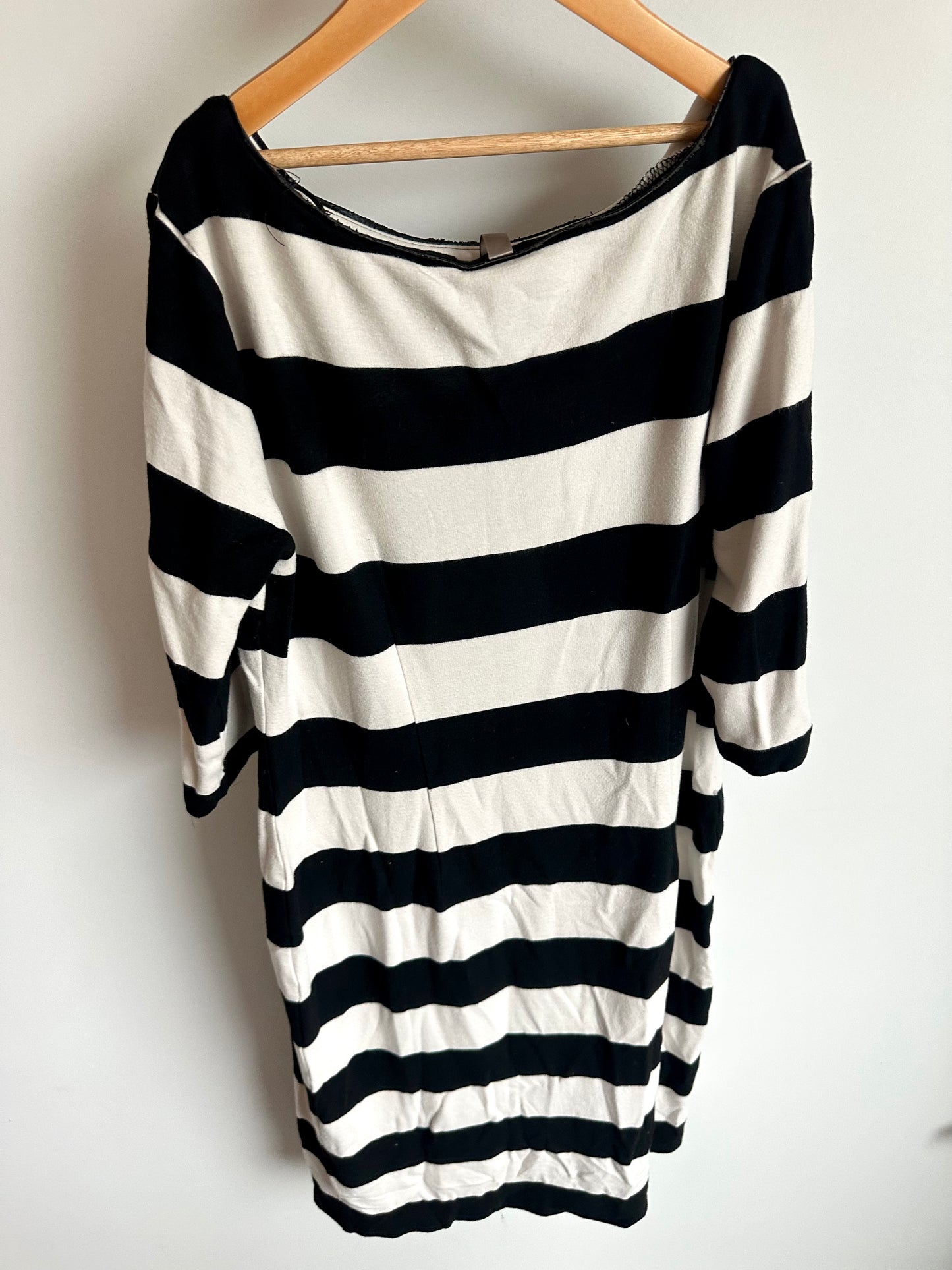 Black + White Striped Maternity Dress / Large