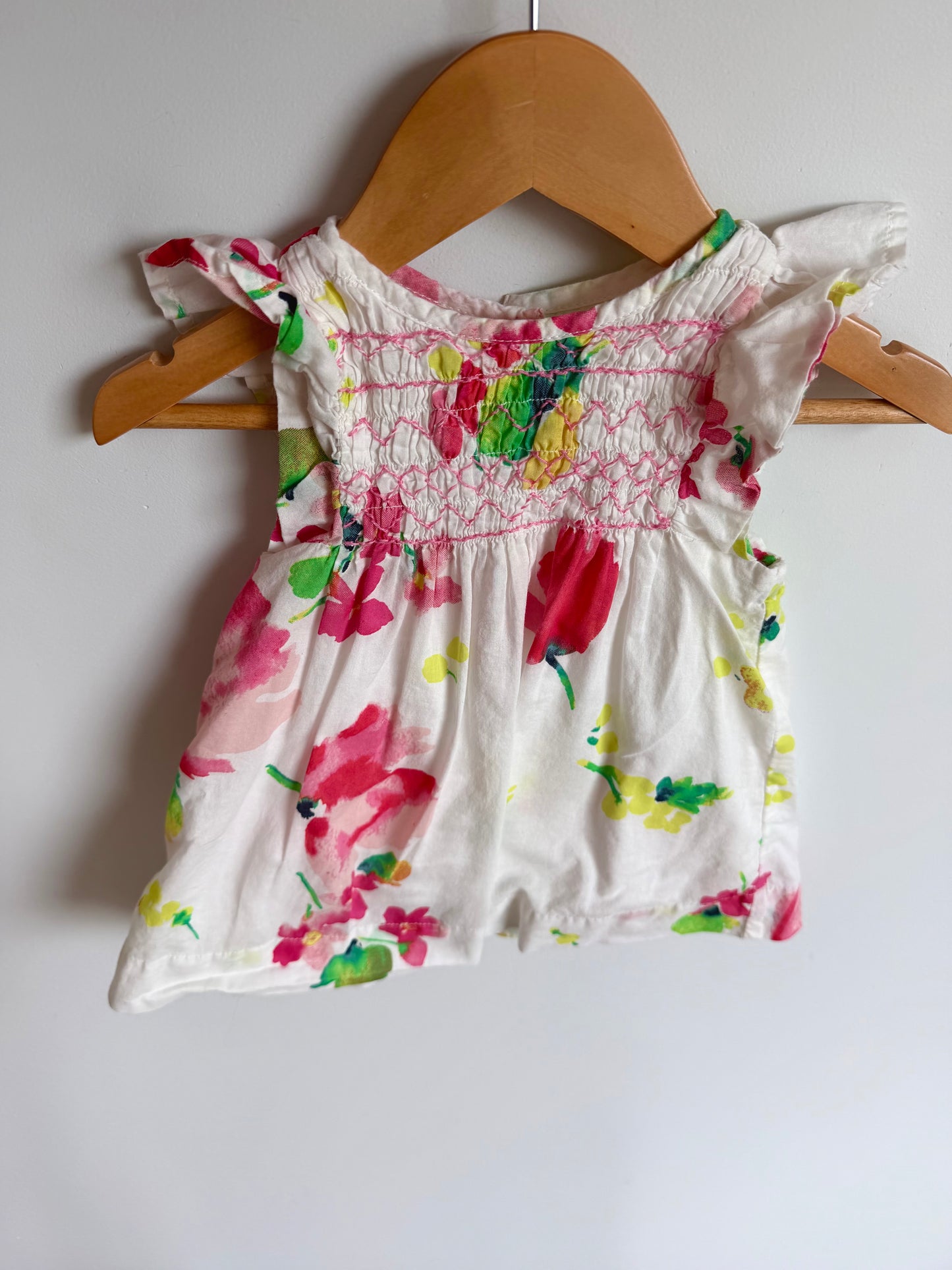 White Watercolor Dress / 6-12m
