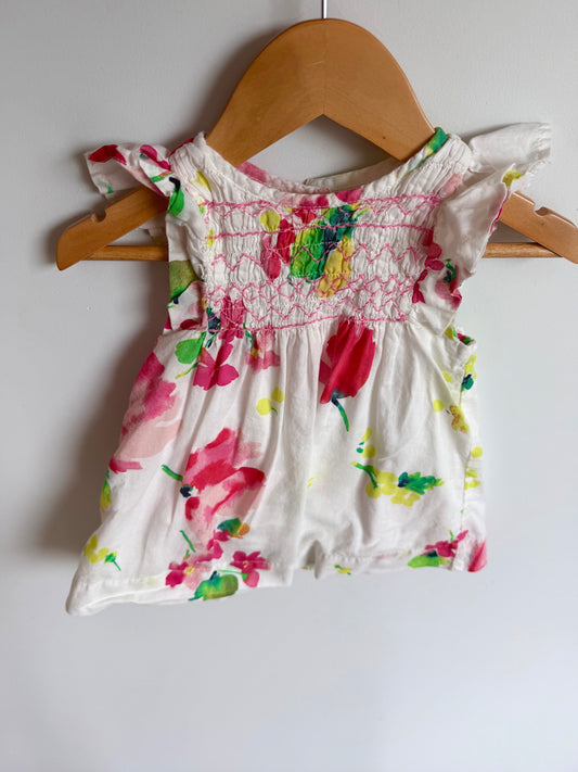 White Watercolor Dress / 6-12m