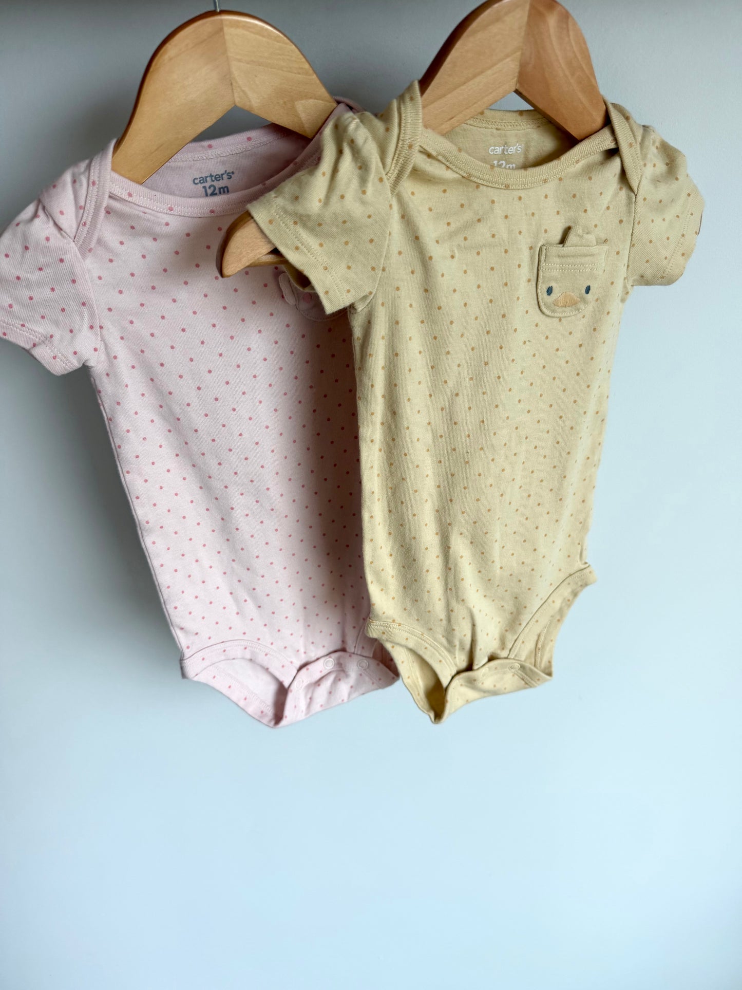 Set of Two Dotted Animal Pocket Bodysuits / 12m