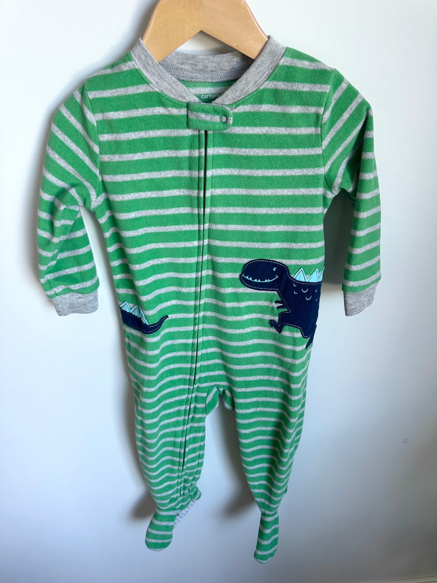 Fleece Green Striped Dino Sleeper / 2T