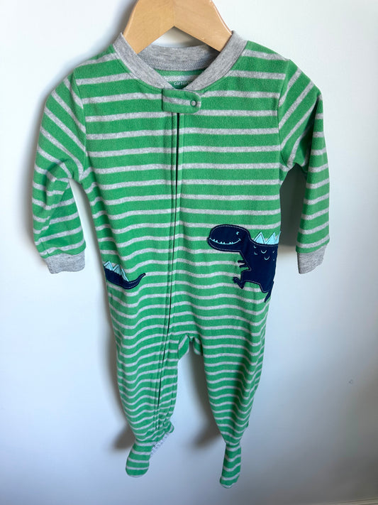 Fleece Green Striped Dino Sleeper / 2T