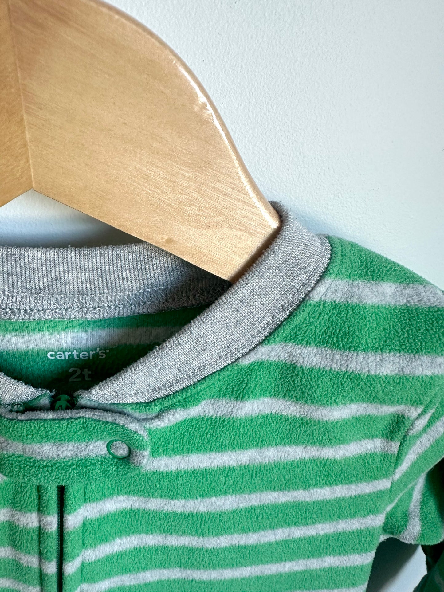 Fleece Green Striped Dino Sleeper / 2T