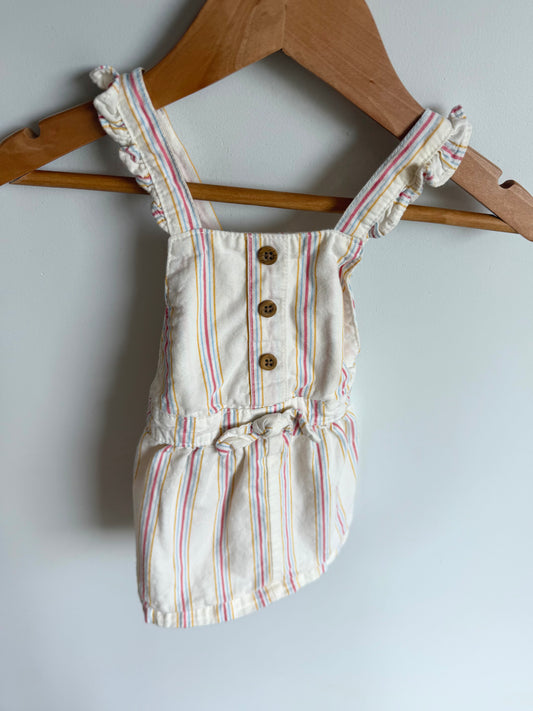Cream Vertical Stripes Overall Dress / 6m