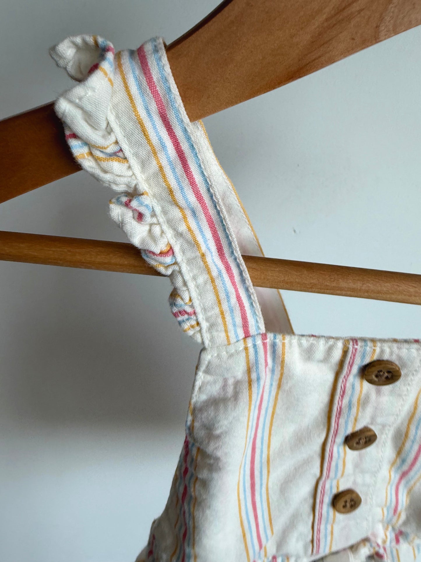Cream Vertical Stripes Overall Dress / 6m