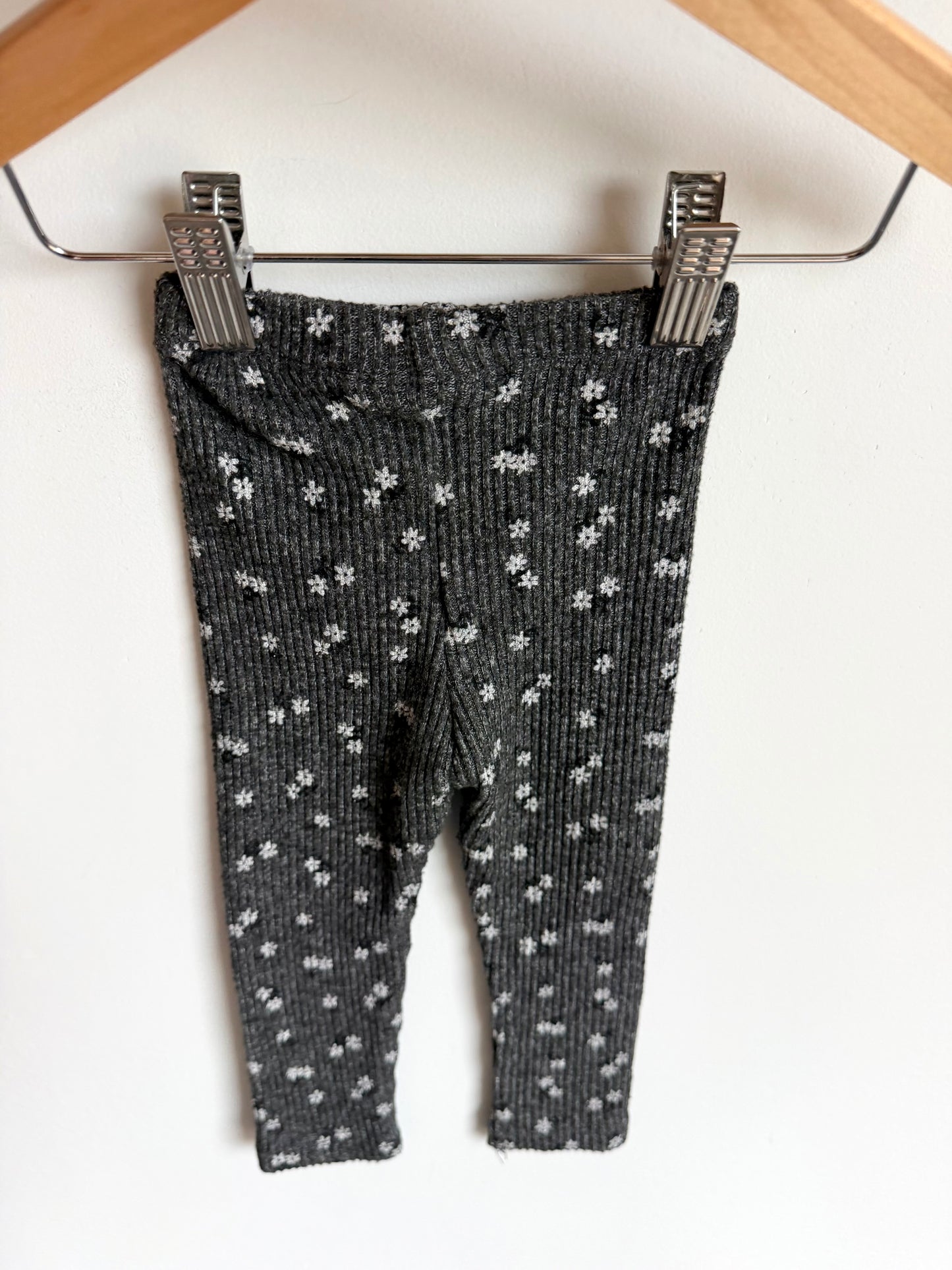 Zara Grey Floral Ribbed Pants / 9-12m