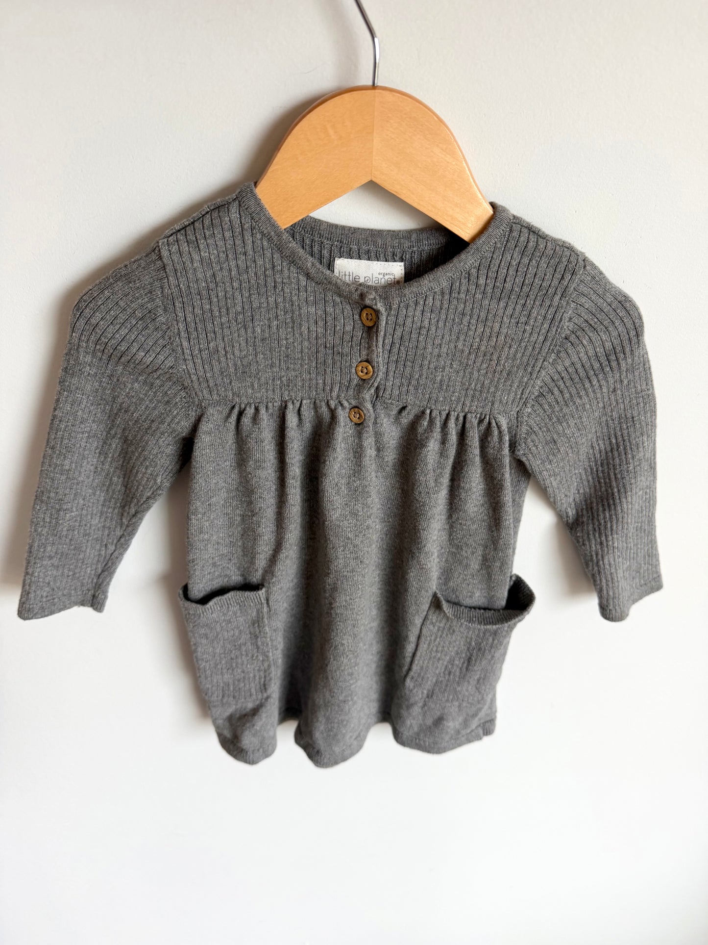 Grey Organic Cotton Pocket Dress / 12m