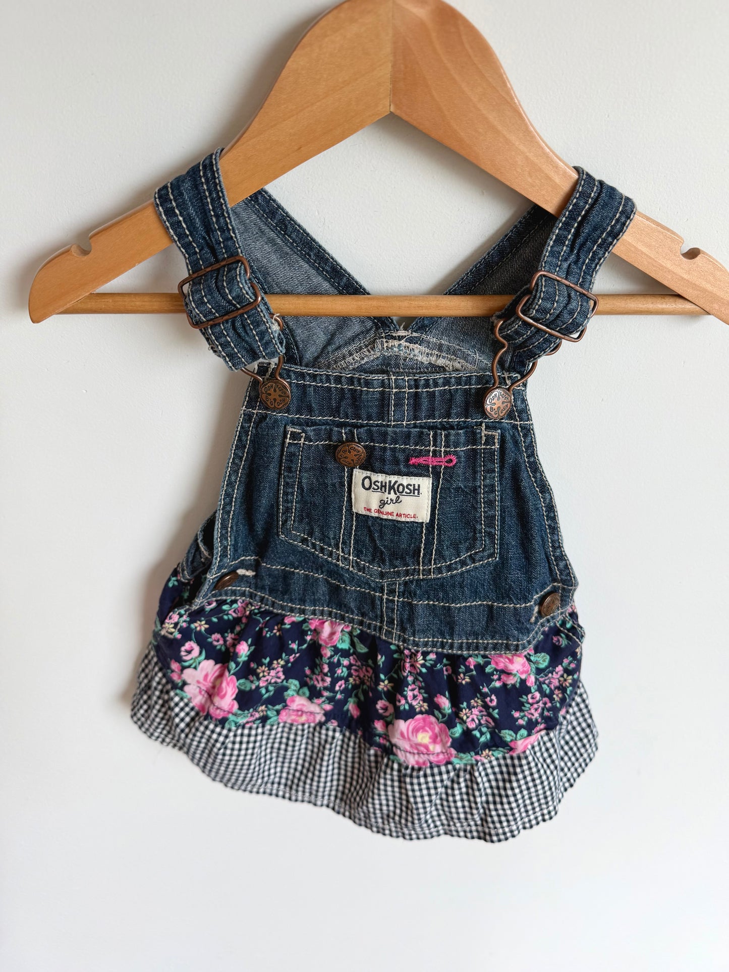 Denim Floral Gingham Overall Dress / 18m