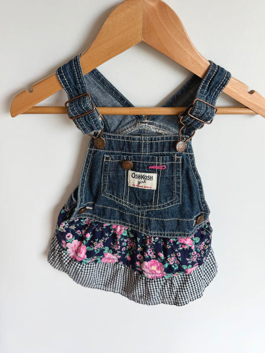 Denim Floral Gingham Overall Dress / 18m