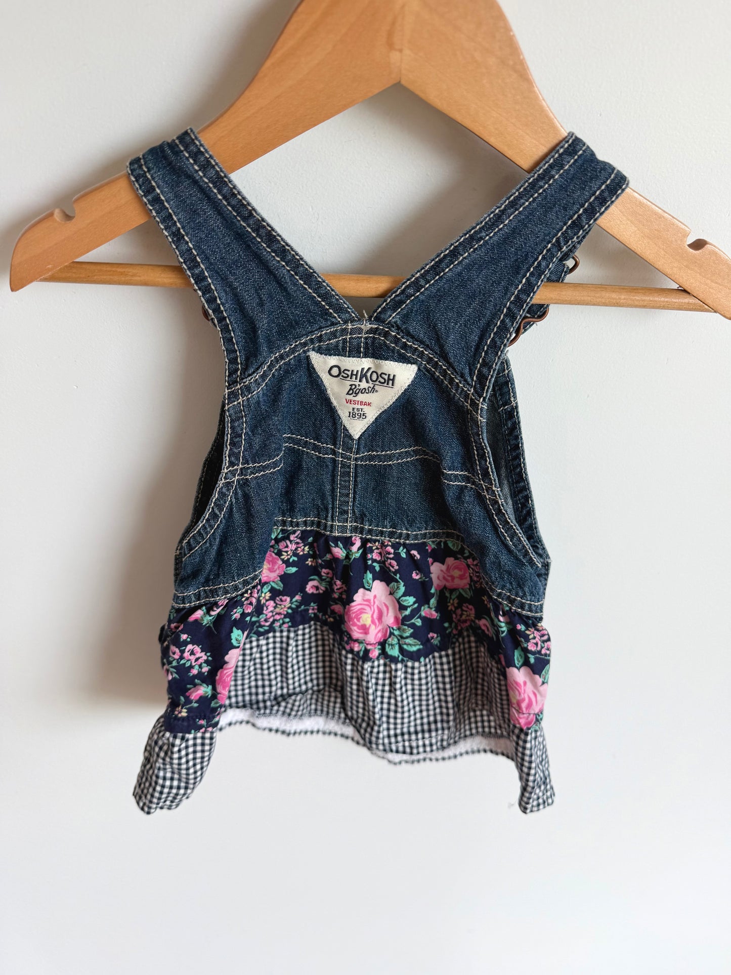 Denim Floral Gingham Overall Dress / 18m