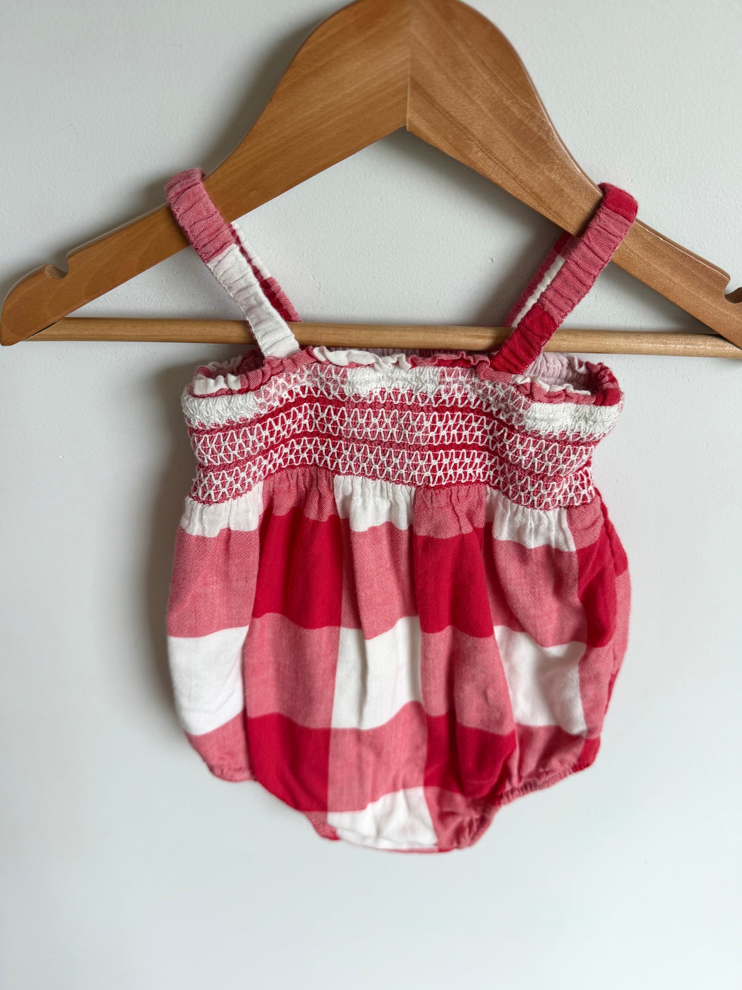 Red Checkered Rousing Bubble Romper or Bodysuit / 6-12m