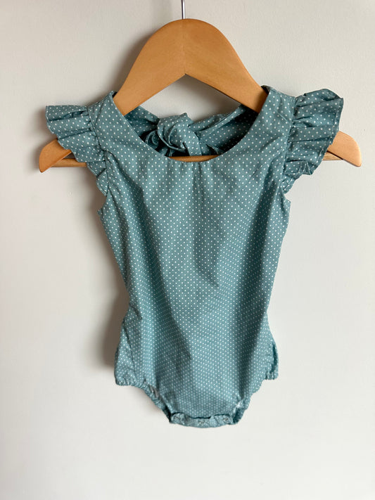 Robin's Egg Blue Dotted Bubble Romper / 12-24m