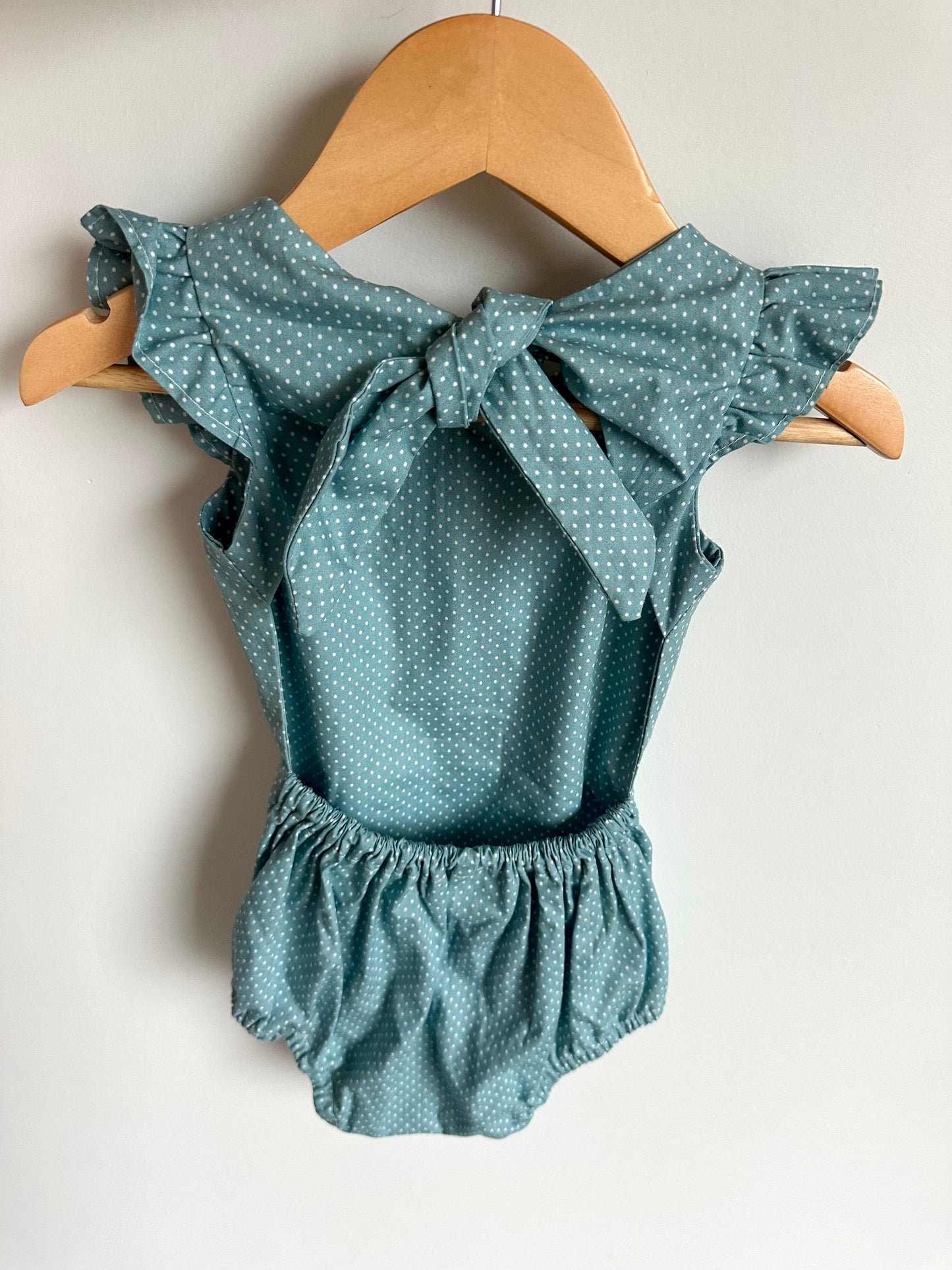 Robin's Egg Blue Dotted Bubble Romper / 12-24m