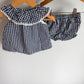 Navy Checkered Neck Detail Top and Shorts  / 6m