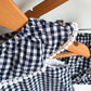 Navy Checkered Neck Detail Top and Shorts  / 6m