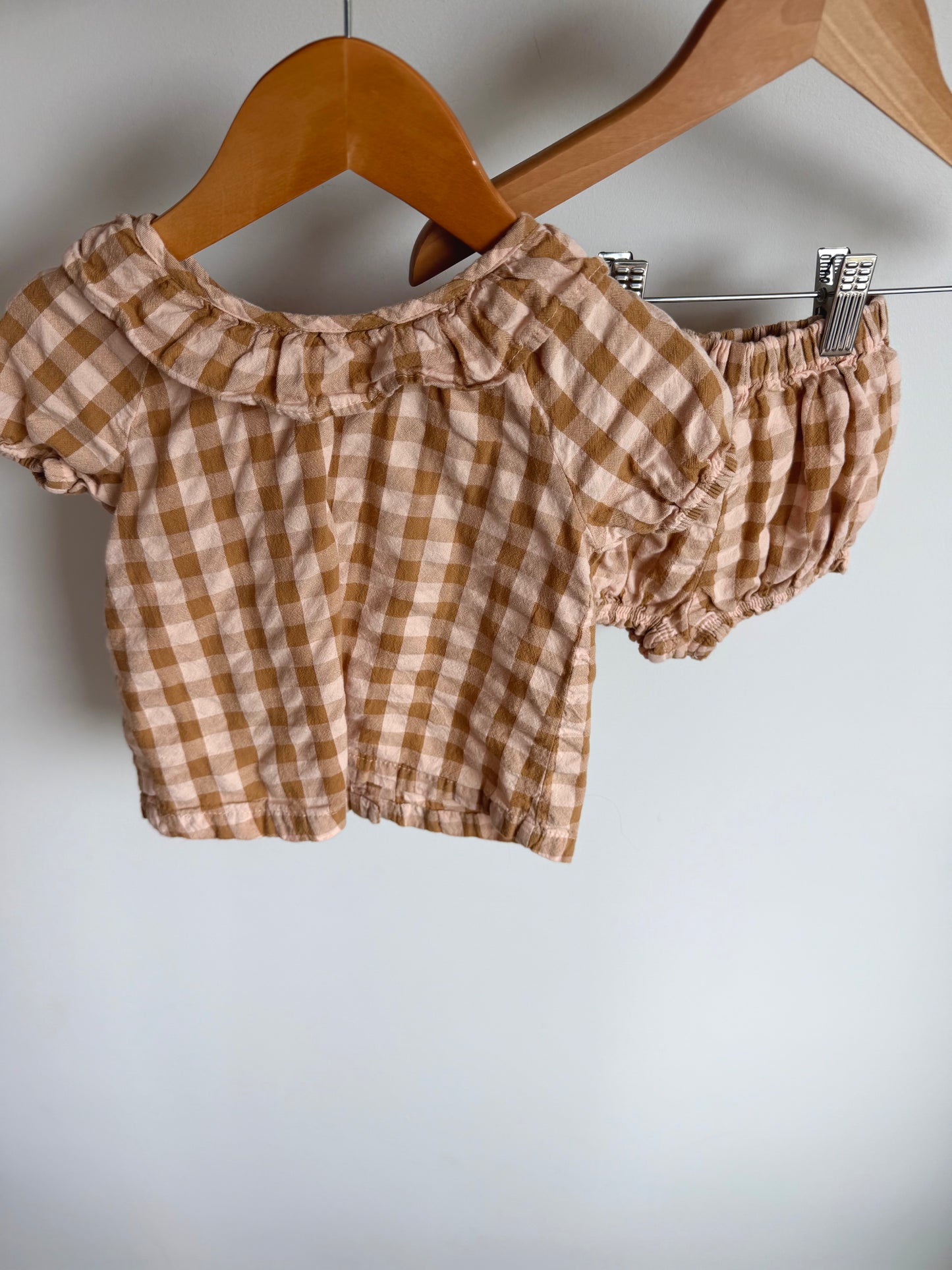 Hema Brown Checkered Top + Shorts Set / 6-9m