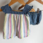 Chambray and Vertical Stripes Top + Short Set / 12-18m