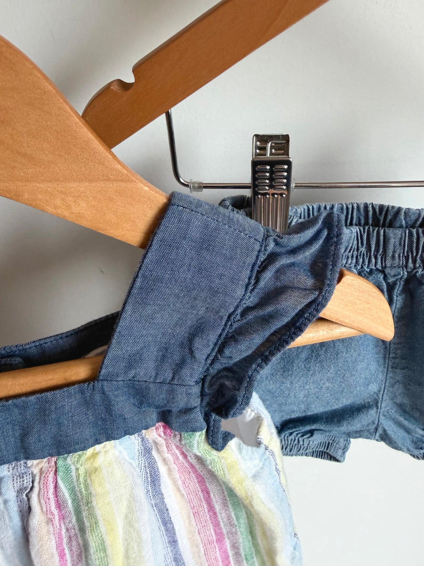 Chambray and Vertical Stripes Top + Short Set / 12-18m