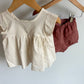 White Top + Crimson Shorts Set / 12-24m