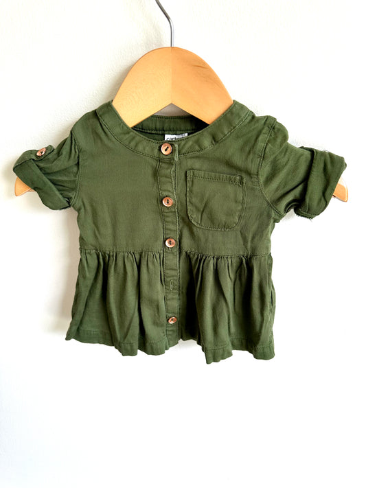 Green Button Down Dress Top / 3m