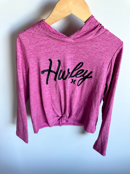 Pink long-sleeve crop top with 'Hurley' logo 