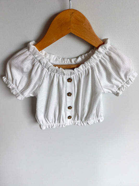 Mayoral Cropped White Top Floral Wooden Buttons / 24m