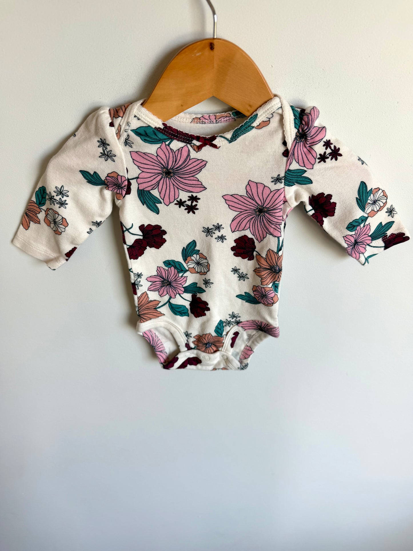 Burgundy Bow Floral Bodysuit / 3m