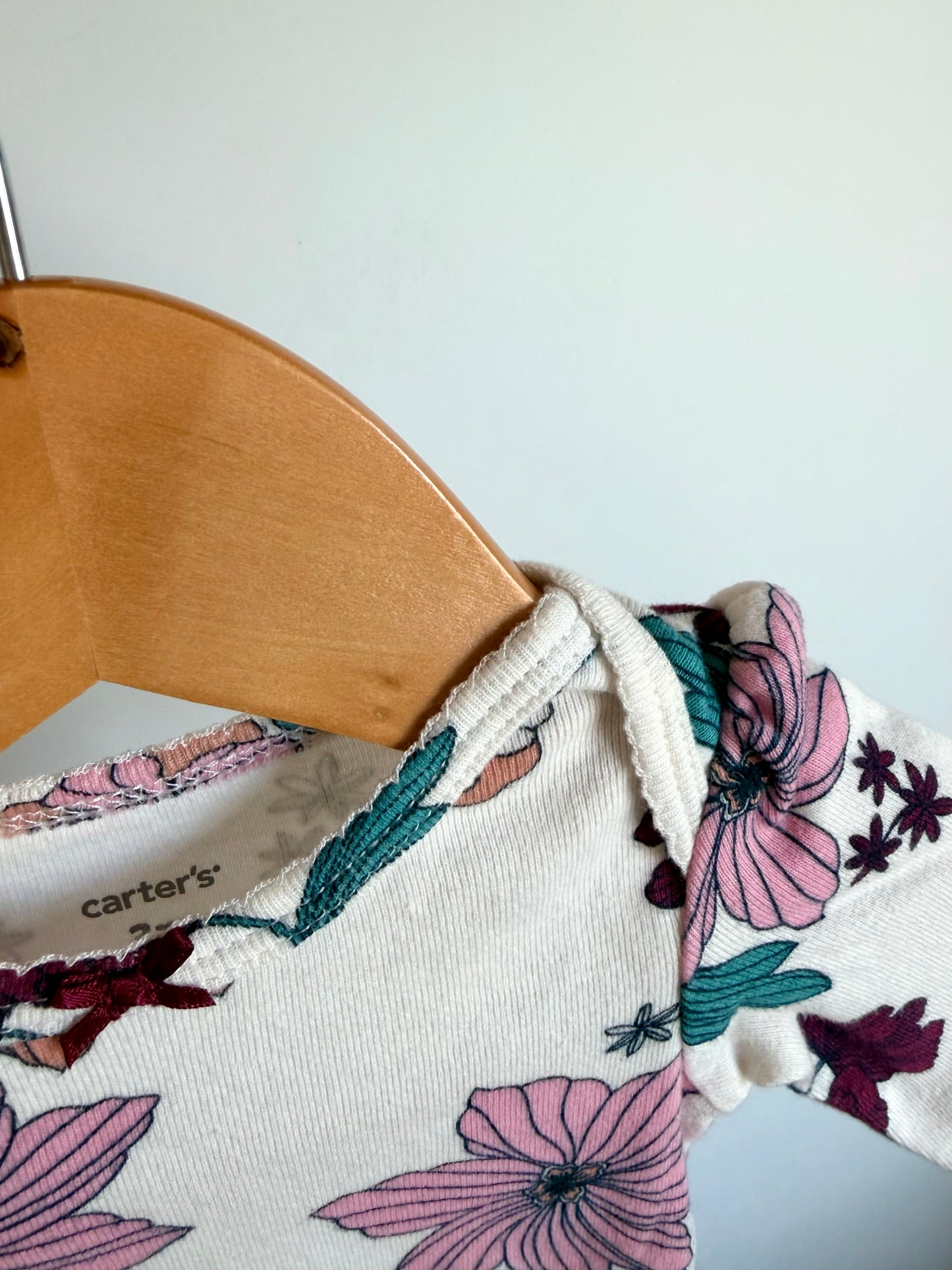 Burgundy Bow Floral Bodysuit / 3m