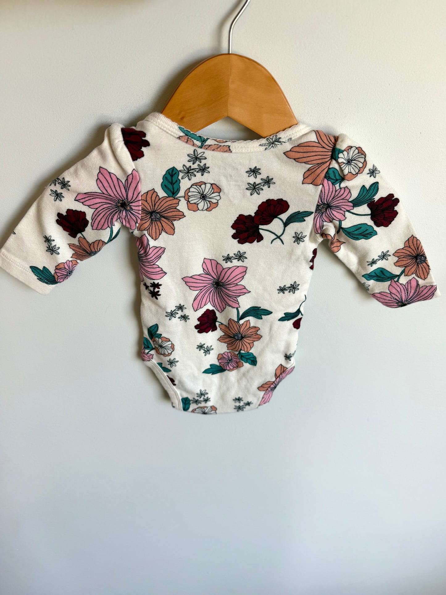 Burgundy Bow Floral Bodysuit / 3m