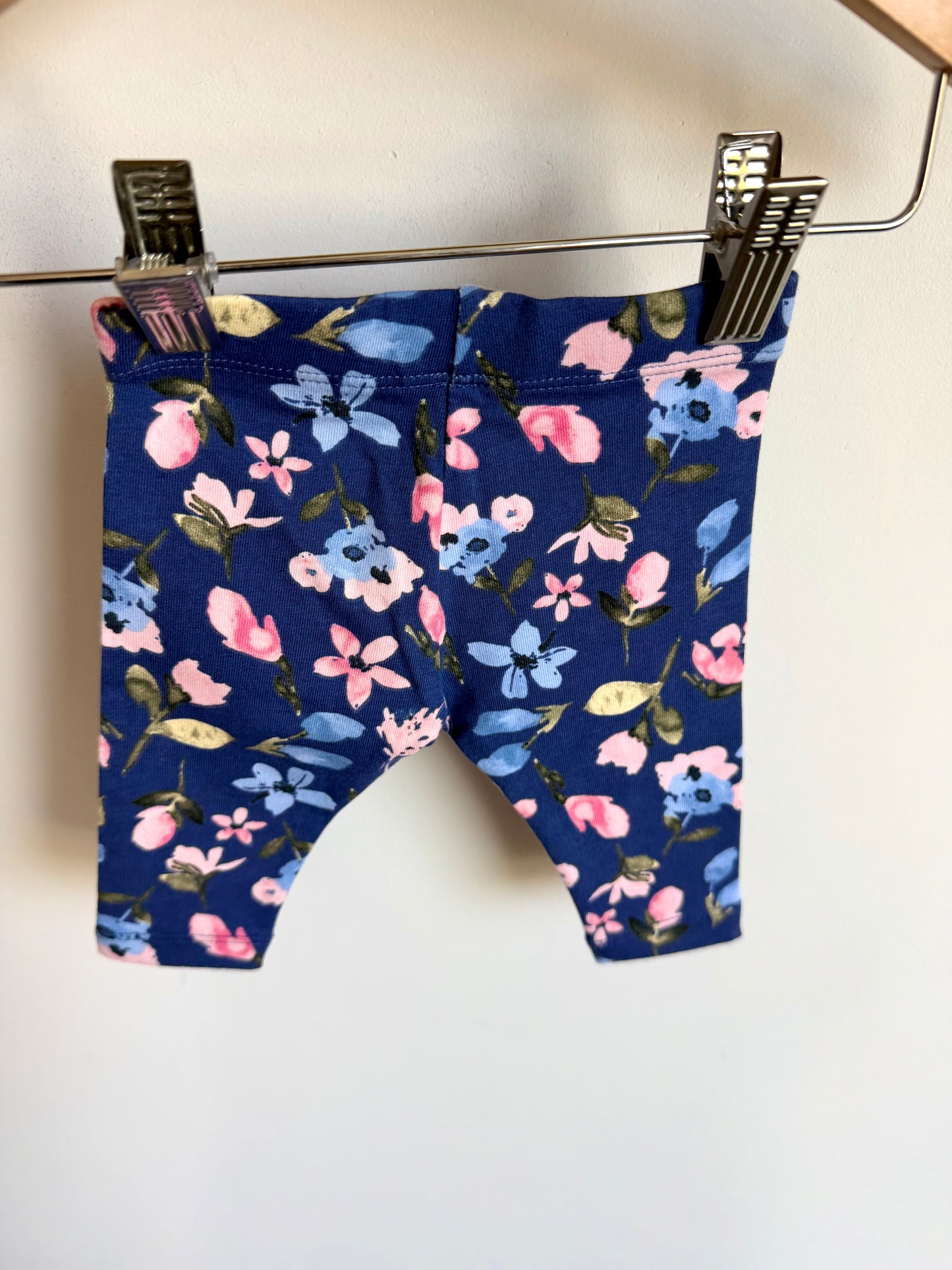 Floral Indigo Pants (With tags) / 0-3m