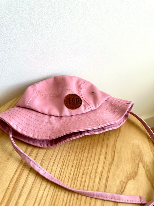 Pink Bucket Hat with Strap / 6-12m