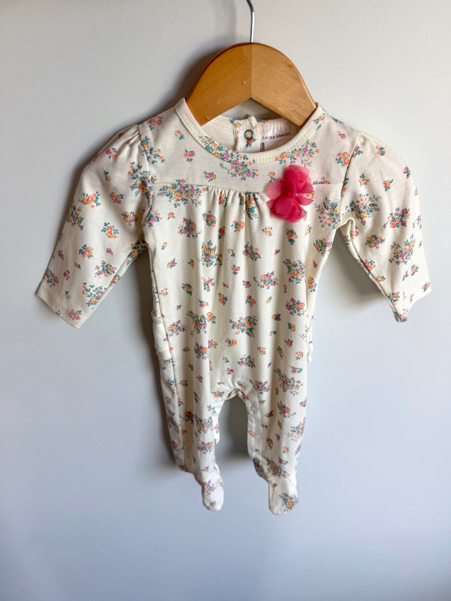 Cream Tulle Flower Ruffle Bottom Jumpsuit / 0-3m