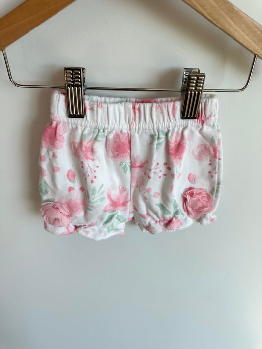 Pink Flower Shorts / 3-6m