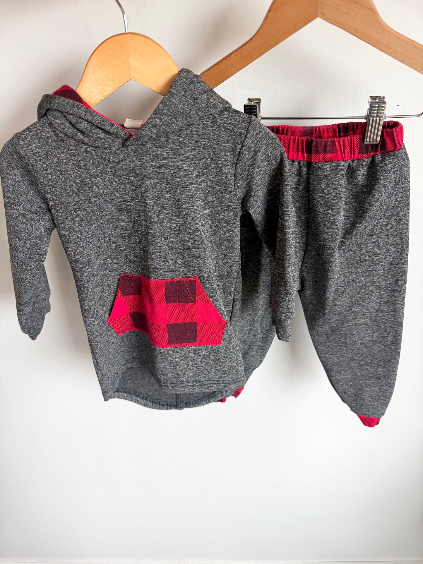 Grey with Red Accent Hoodie + Pants Set / 3T